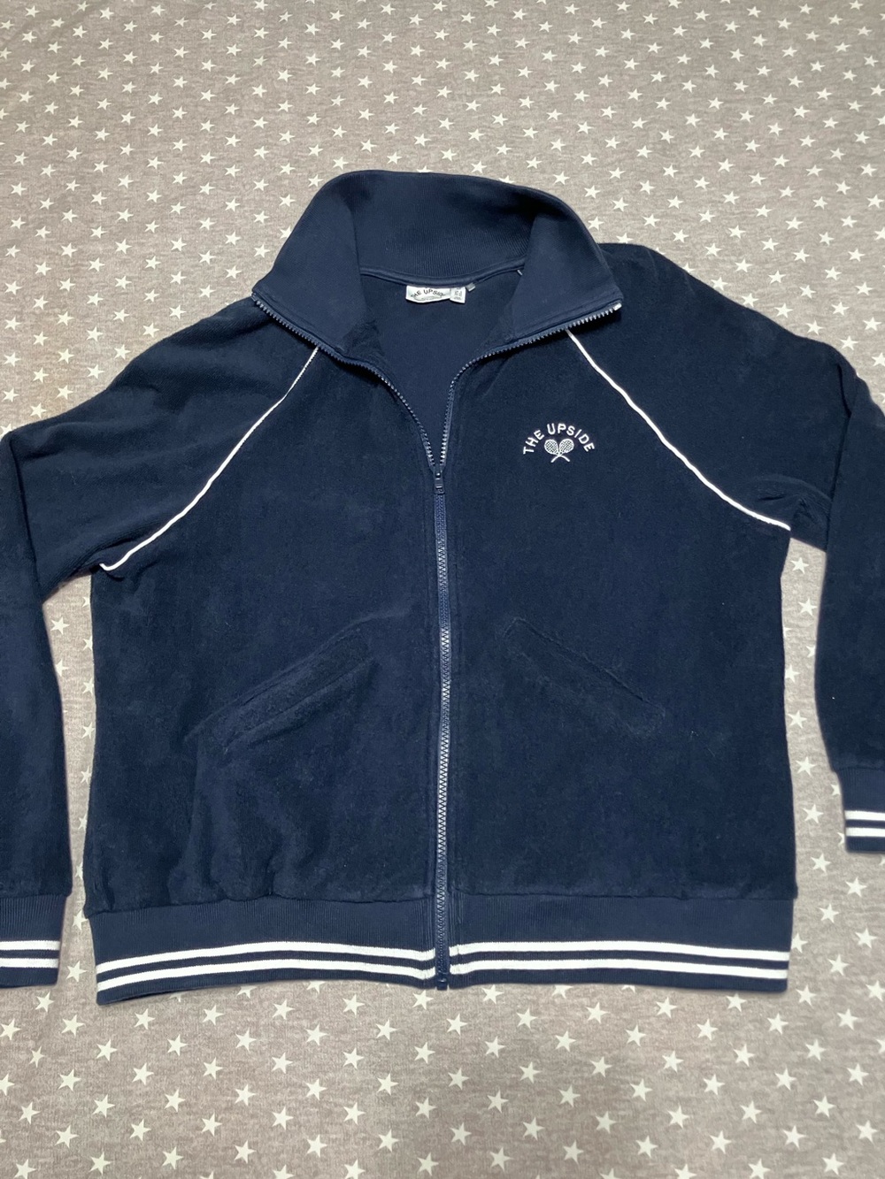 Vintage Tennis Jacket Women’s Large Navy Blue White Accents Full Zip 90’s